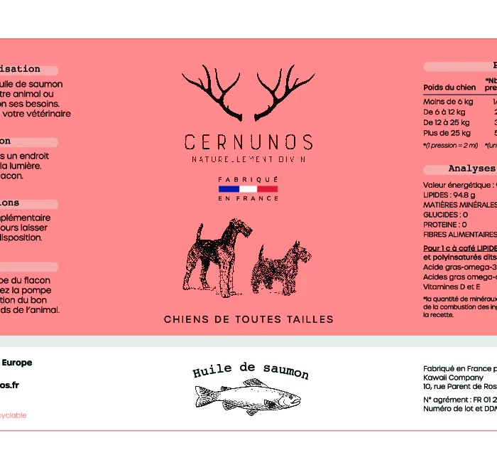 Conseils cernunos huile de saumon pour chien boutique Os et Patoune alimentation et bien etre du chien