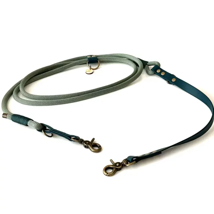laisse fait par un créateur français pour chien multiposition Sauge emeraudeBoutique os et patoune, produits alimentation, friandises, accessoires, jouets pour chiens