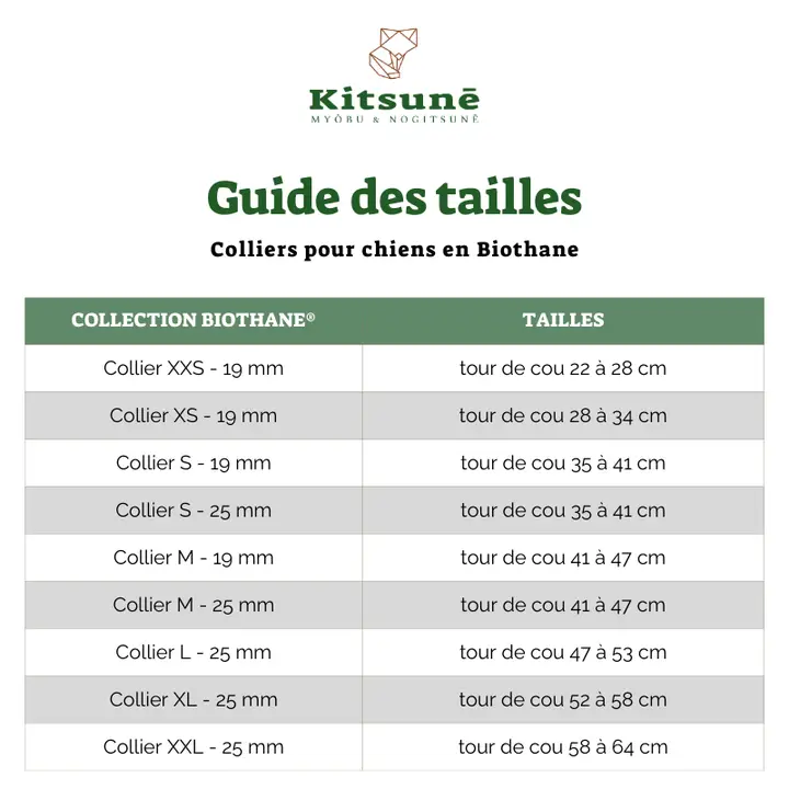 Guide de taille de collier pour chien bleu pastel ciel. Boutique os et patoune