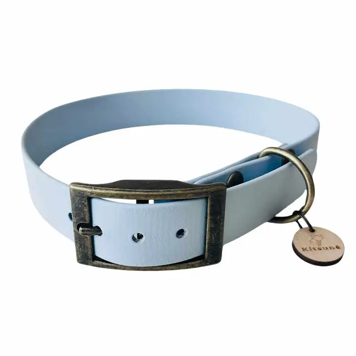 collier fabriqué en france de qualité pour chien bleu pastel ciel os et patoune