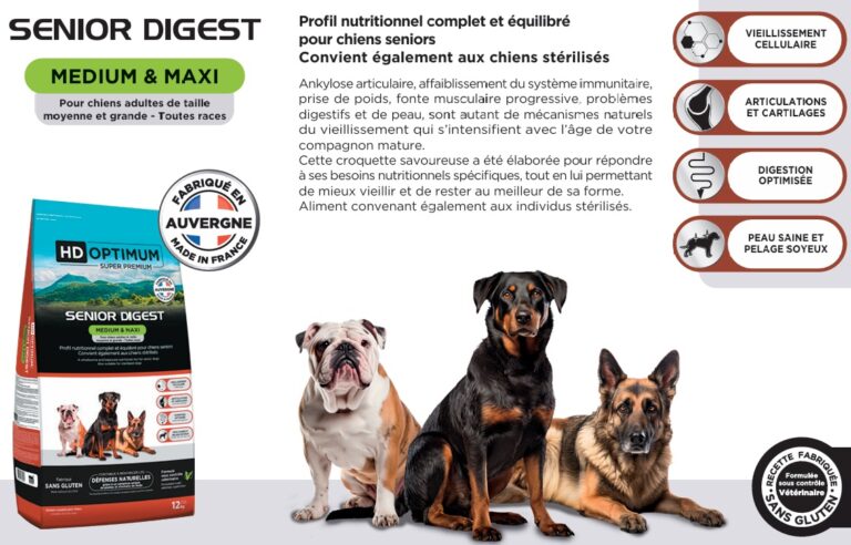 Croquette française pour chien medium et maxi senior digest. Boutique os et patoune. Croquettes saines et pas cher