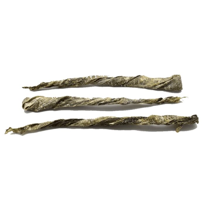 Bâtonnet de peau de poisson séchée pour chien boutique canine os et patoune mastication morue omega 3